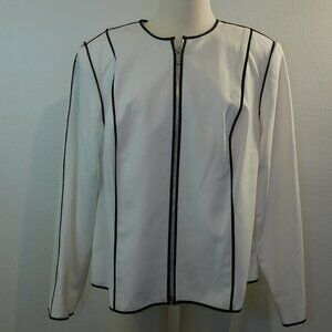 Calvin Klein White Black Trim Full Zip Lined Jacket Size 14W